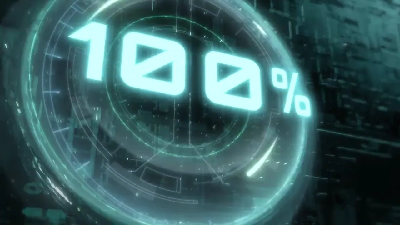 發光的圓形介面中央顯示 100%
